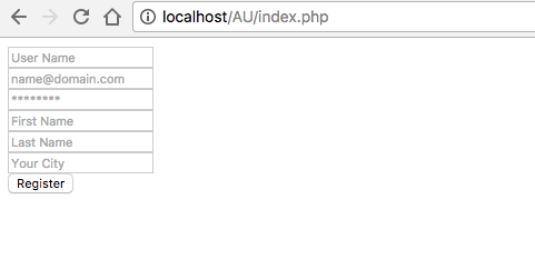 PDO registration Form Output