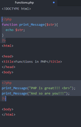 Functions in PHP