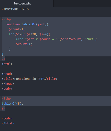 Functions in PHP