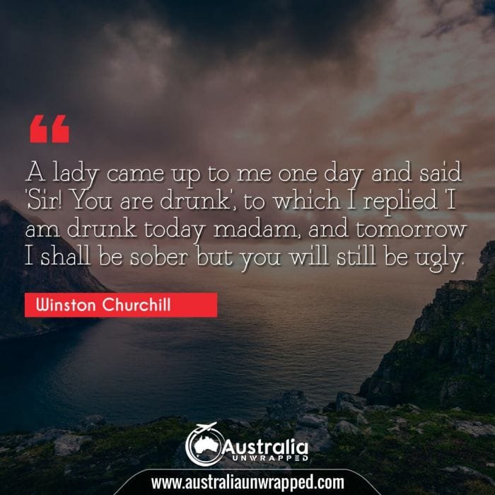 
 A lady came up to me one day and said 'Sir! You are drunk', to which I replied 'I am drunk today madam, and tomorrow I shall be sober but you will still be ugly.