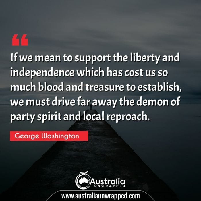 If we mean to support the liberty and independence which has cost us so much blood and treasure to establish, we must drive far away the demon of party spirit and local reproach.