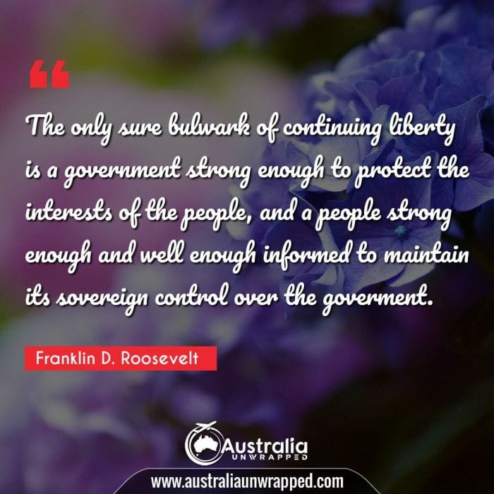 The only sure bulwark of continuing liberty is a government strong enough to protect the interests of the people, and a people strong enough and well enough informed to maintain its sovereign control over the goverment.