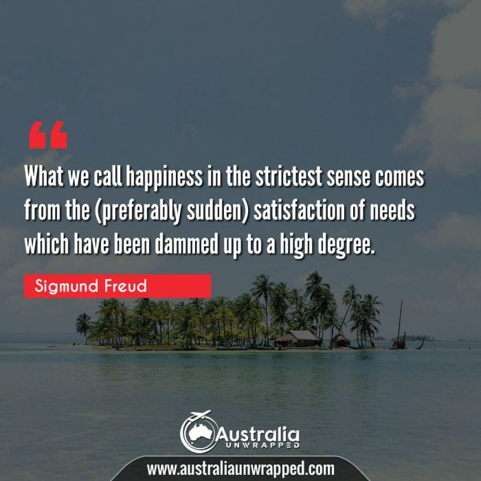  What we call happiness in the strictest sense comes from the (preferably sudden) satisfaction of needs which have been dammed up to a high degree.