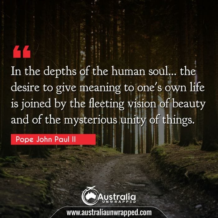 In the depths of the human soul… the desire to give meaning to one's own life is joined by the fleeting vision of beauty and of the mysterious unity of things.