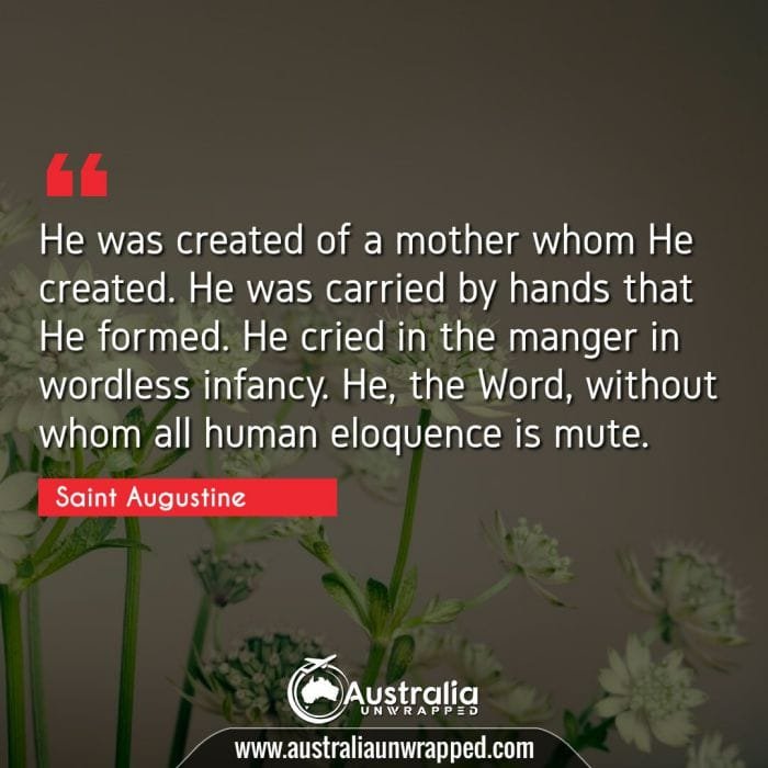  He was created of a mother whom He created. He was carried by hands that He formed. He cried in the manger in wordless infancy. He, the Word, without whom all human eloquence is mute.
