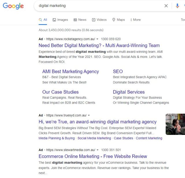 Step 1: Look for an Adwords ad.