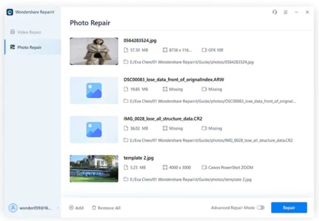 loaded photos in repairit photo repair